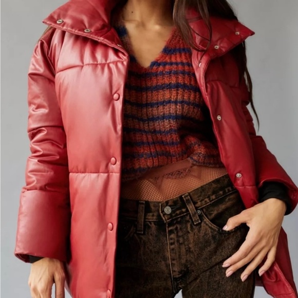 NWOT Anthropologie AVEC LES FILLES Womens L Faux Leather Puffer Coat - Picture 9 of 16